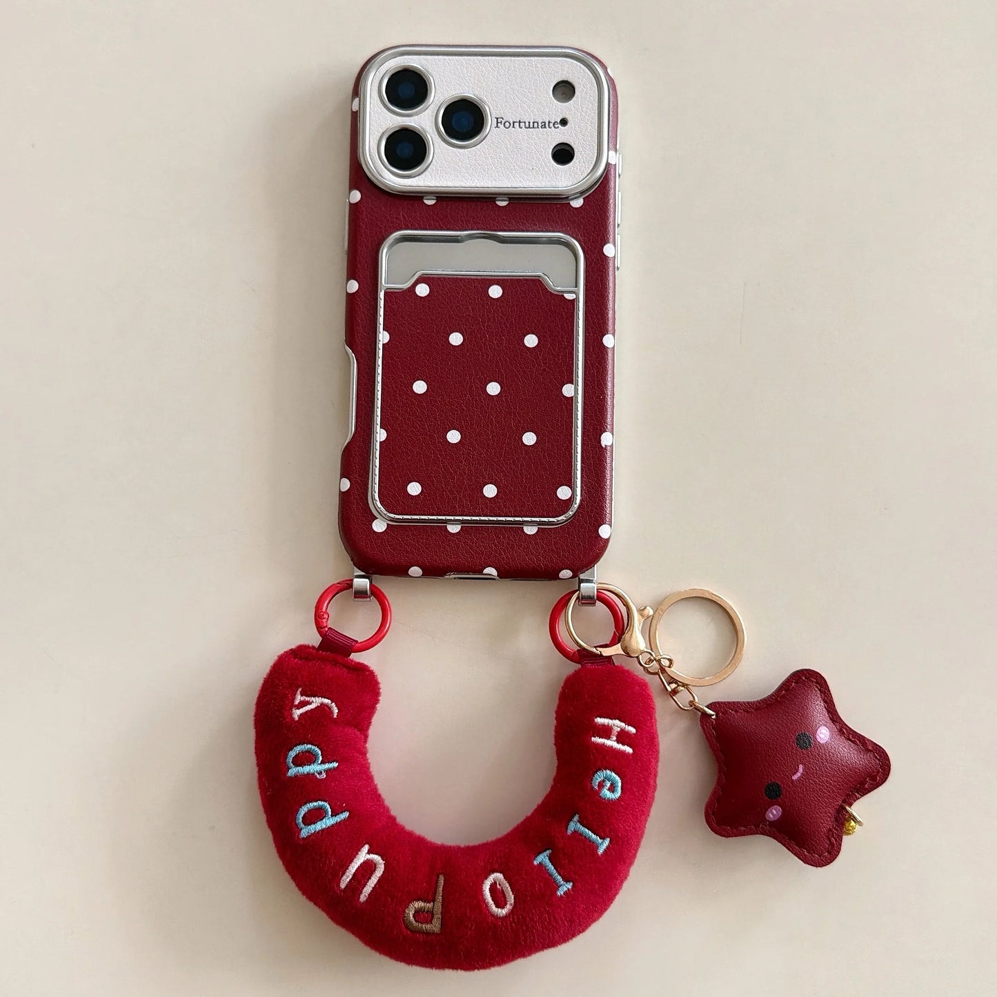 水玉 ドット柄 iPhoneケース｜もこもこスター ハンドルチャーム付き #240526