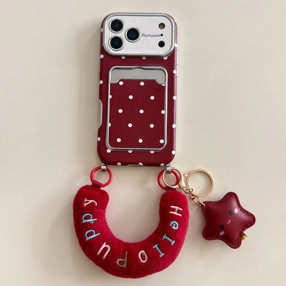 水玉 ドット柄 iPhoneケース｜もこもこスター ハンドルチャーム付き #240526