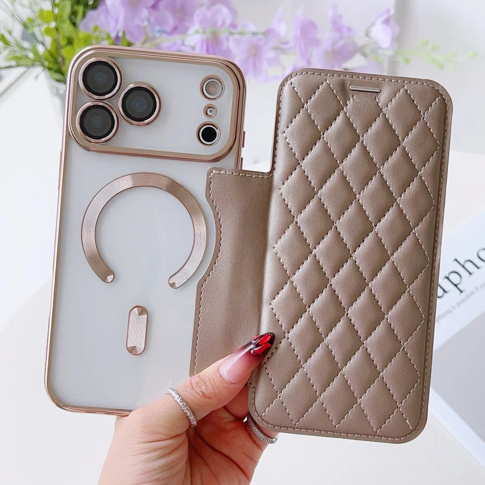 キルティング レザー調 手帳型 iPhoneケース｜クリアケース・マグネット内蔵 #240305