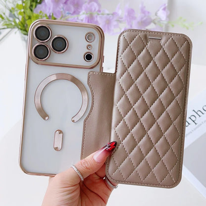 キルティング レザー調 手帳型 iPhoneケース｜クリアケース・マグネット内蔵 #240305