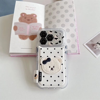 ドット柄 くまモチーフ ストラップ付き iPhoneケース｜大人かわいい・ガーリー #261222