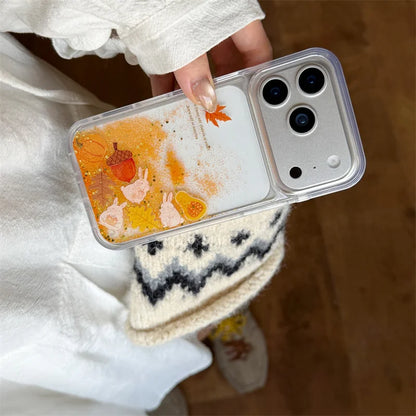 【流れるシリーズ】どんぐり もみじ 秋モチーフ きらきらラメ グリッター クリアスマホケース｜iPhone対応 #241018