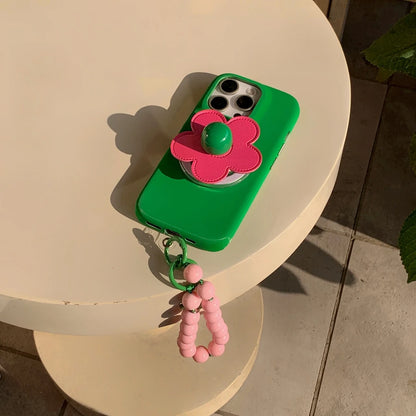 【フラワーシリーズ】立体レトロフラワー ビーズストラップ付き バイカラー スマホケース｜iPhone対応 #251001