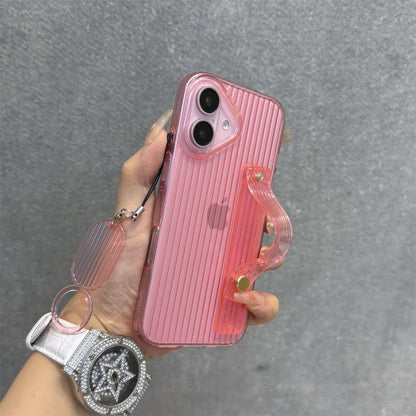 【ネオンシリーズ】イエローライン ハンドル付き 半透明 クリアスマホケース｜iPhone対応 #251013