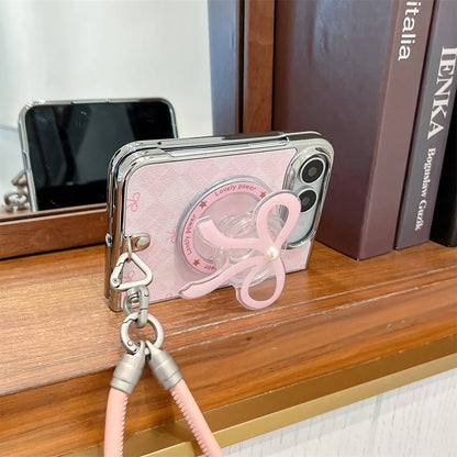 iPhone Duo リボングリップ ストラップ付き Magnet内蔵 iPhoneケース 淡色｜ピンク・ガーリー #261247