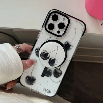 【Magnet対応】ブラックチェリー × 透明フレームケース｜iPhone対応 #240827