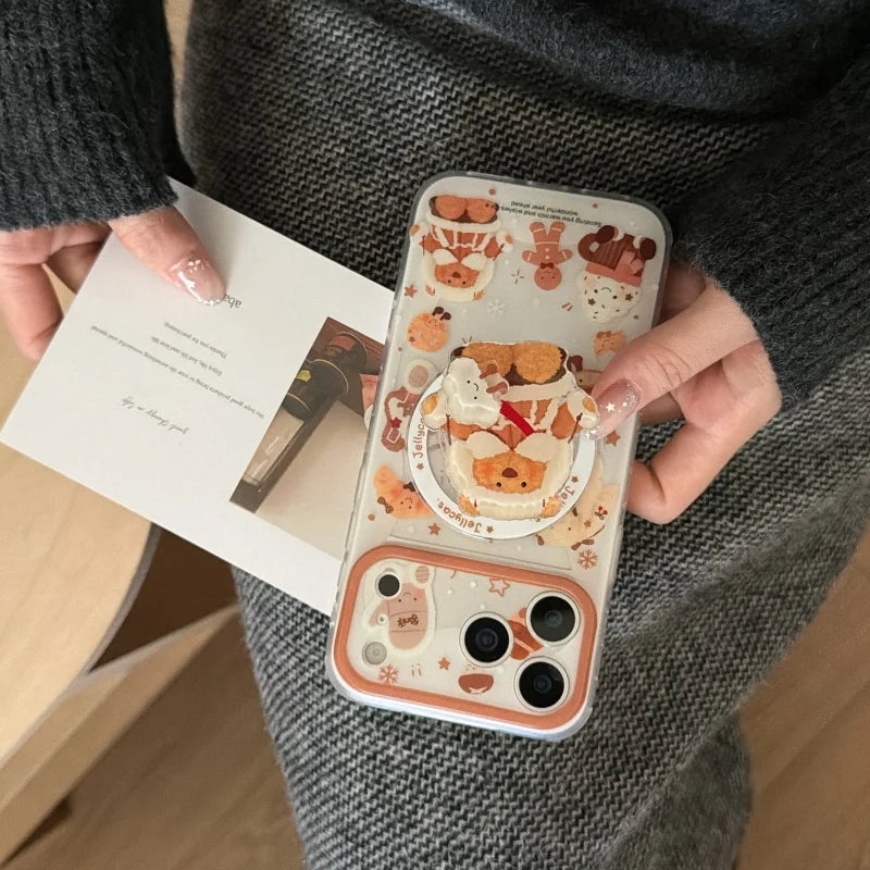 雪んこくまさん ベア スイーツ イラスト グリップ付き Magnet内蔵 iPhoneケース #240502
