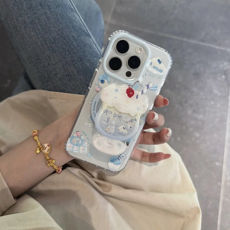 【スマホグリップ】クリームソーダ シャカシャカ スマホグリップ マグネット対応｜ゆめかわ・ブルー #261269　