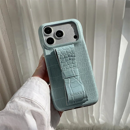 【クロコ調リボングリップ】型押し クロコレザー調 × 立体リボン スマホケース｜iPhone対応 #240617