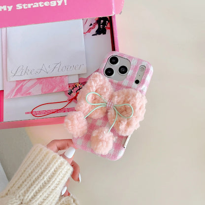 もこもこリボン チェック柄 iPhoneケース #240506