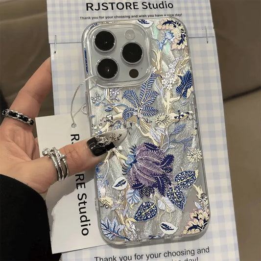 刺繍風フラワー 総柄デザイン クリア iPhoneケース｜エレガント・ボタニカル #260085