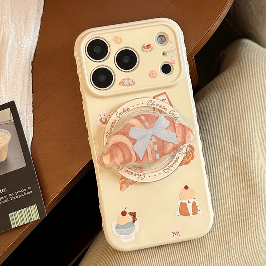 カフェスイーツ クロワッサンデザイン グリップ付き iPhoneケース｜ナチュラル・韓国雑貨風 #231120