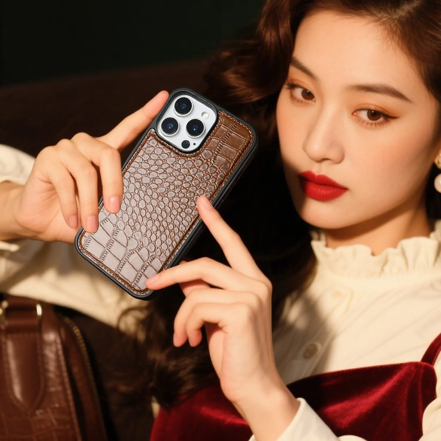 【本革シリーズ】クロコ型押し 本革プレミアムケース｜iPhone対応 #240920