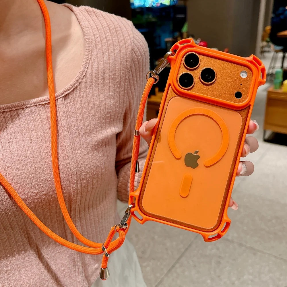 タフデザイン ロングストラップ付 耐衝撃 Magnet内蔵 クリア iPhoneケース #231109