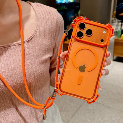 タフデザイン ロングストラップ付 耐衝撃 Magnet内蔵 クリア iPhoneケース #231109