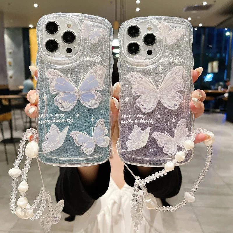 グリッター バタフライ クリア iPhoneケース｜ラメ入り・ソフトTPU #240227