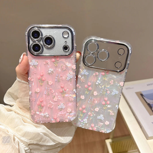 【フローラルミルキーシェル】フラワー×パール調デザイン スマホケース｜iPhone対応 #250704