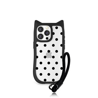 【猫耳シリーズ】ハートドット クリア iPhoneケース｜水玉 クリアケース #240220