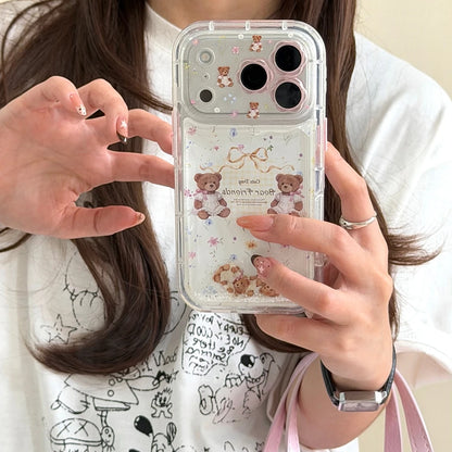 くま フラワー 流れるラメ iPhoneケース｜透明感クリア・ゆめかわデザイン #260040