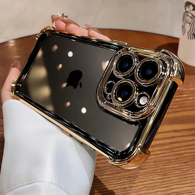 透明感×高級感 ゴールドフレーム iPhoneケース｜ 耐衝撃 レンズ保護