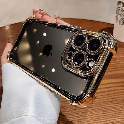 透明感×高級感 ゴールドフレーム iPhoneケース｜ 耐衝撃 レンズ保護 #260001