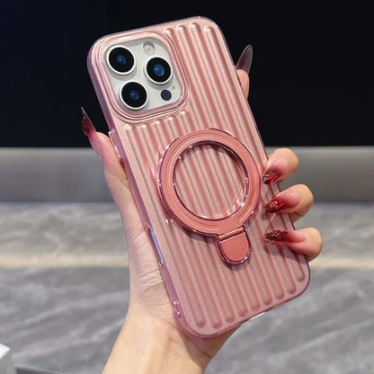 【ストライプ】iPhoneケース Magnet内蔵 リング付き ｜縦ライン スマホカバー オフィス #260524