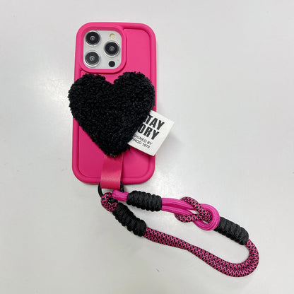 【もこもこハートチャーム】ショルダーストラップ付きスマホケース｜iPhone対応 #250809