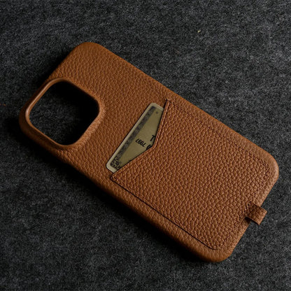 【本革シリーズ】ストラップ付き カードポケットレザースマホケース｜iPhone対応 #241014