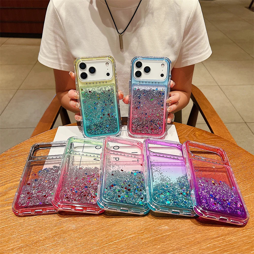 【流れるシリーズ】キラキラグリッター 星屑ラメ入り リキッドデザイン スマホケース｜iPhone対応 #251202