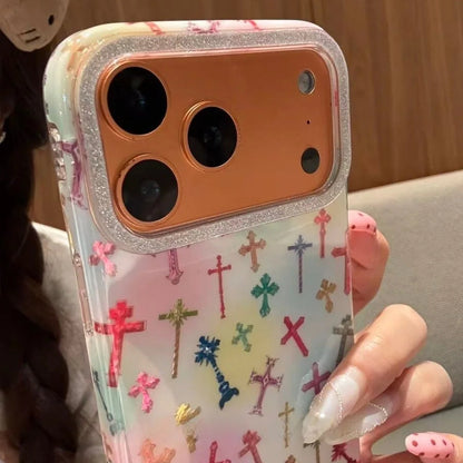 【カラフルクロス】グラデーションクリア×クロス柄 スマホケース｜iPhone対応 #240731