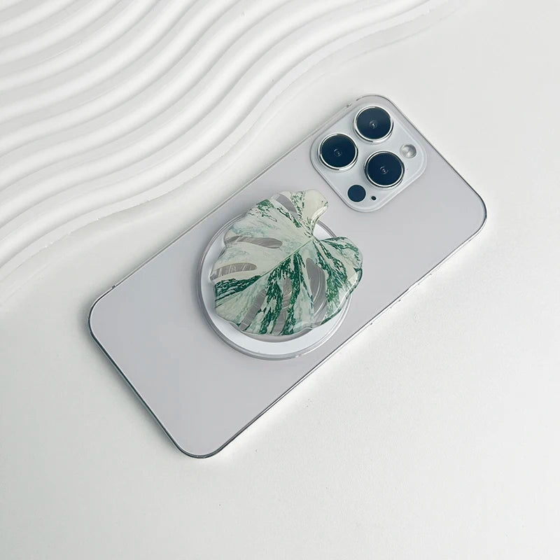 スマホグリップ｜ボタニカル リーフデザイン スマホスタンド 落下防止 #260426