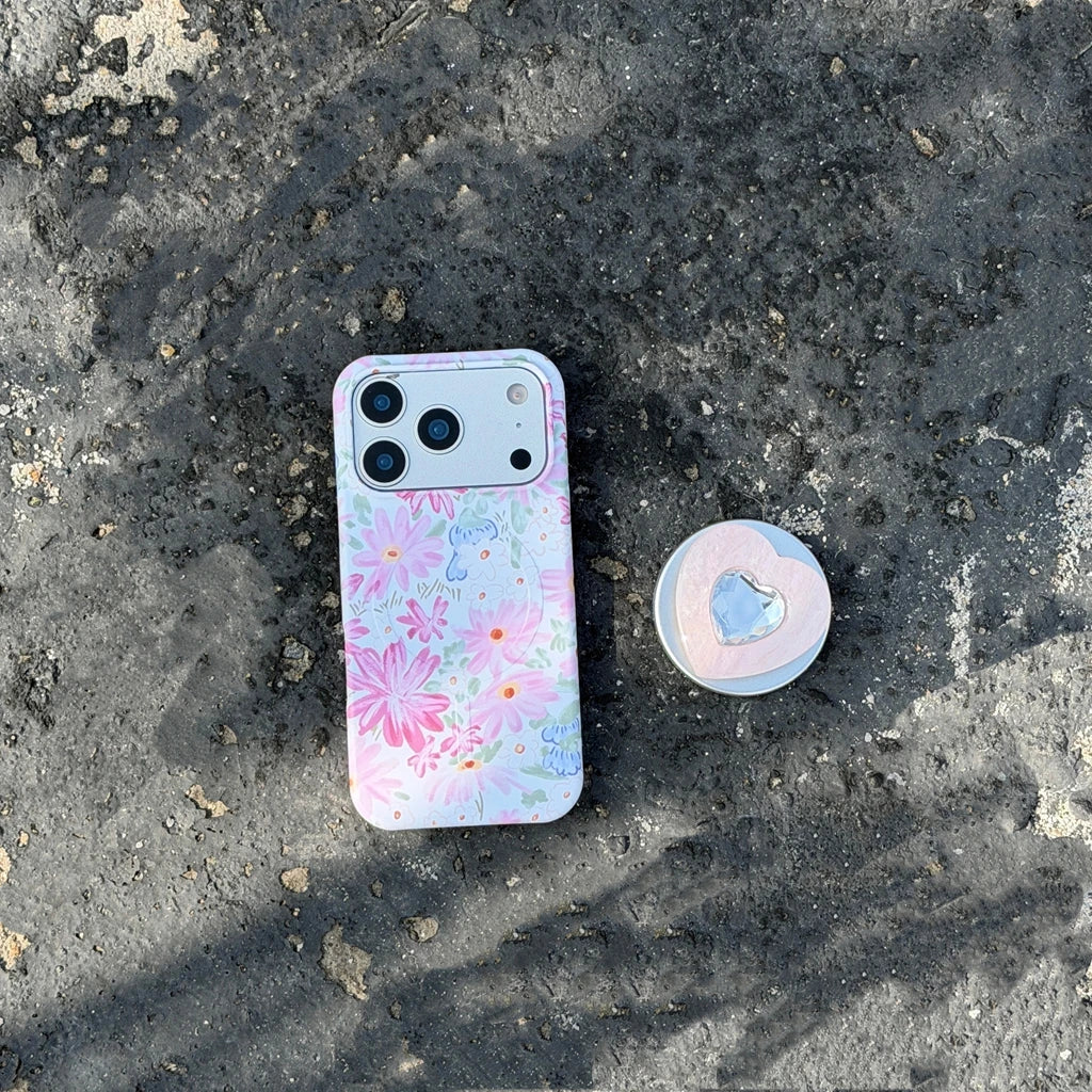 【フラワー×ハートストーン】 iPhoneケース Magnetグリップ ｜パステル・フェミニン #231031