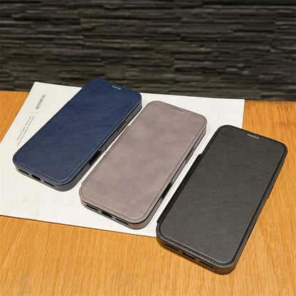 レザー調 リングフリップ iPhoneケース｜折りたたみ 手帳型 #240311