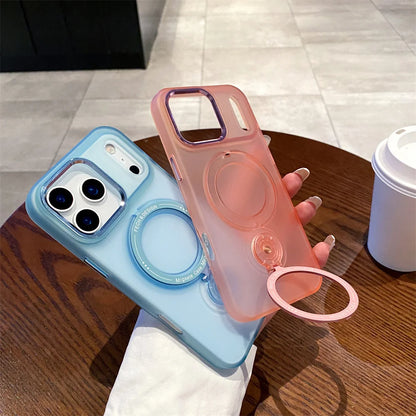 マグネット内蔵 多機能スタンドリング付き 半透明 マットカラー iPhoneケース 全4色 スタイリッシュ・モダン・カジュアル #261135