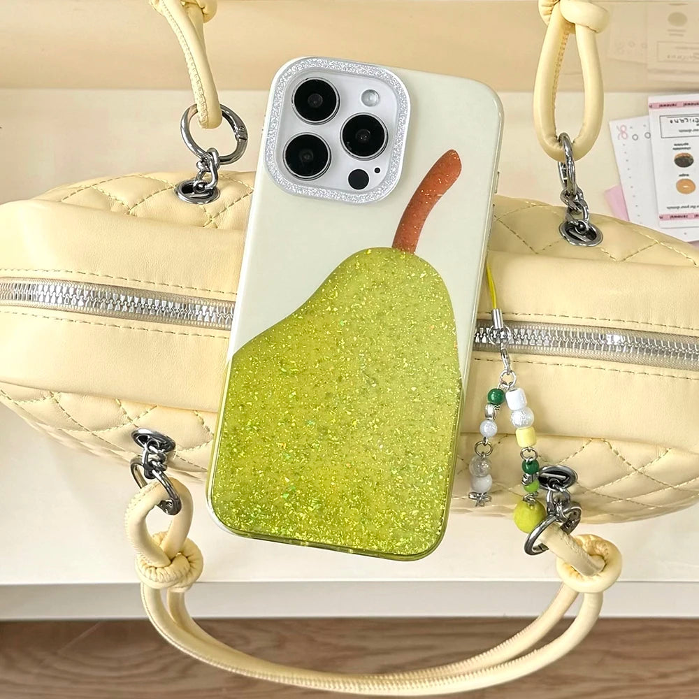 【フルーツシリーズ】キラキララメ 梨デザイン スマホケース｜iPhone対応 #250829