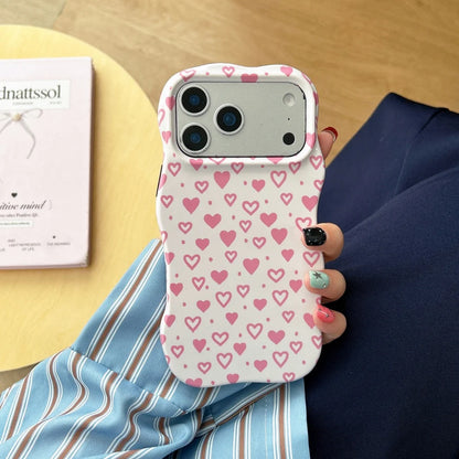 ハート総柄 格子チェック柄 iPhoneケース｜ウェーブフレーム #240310