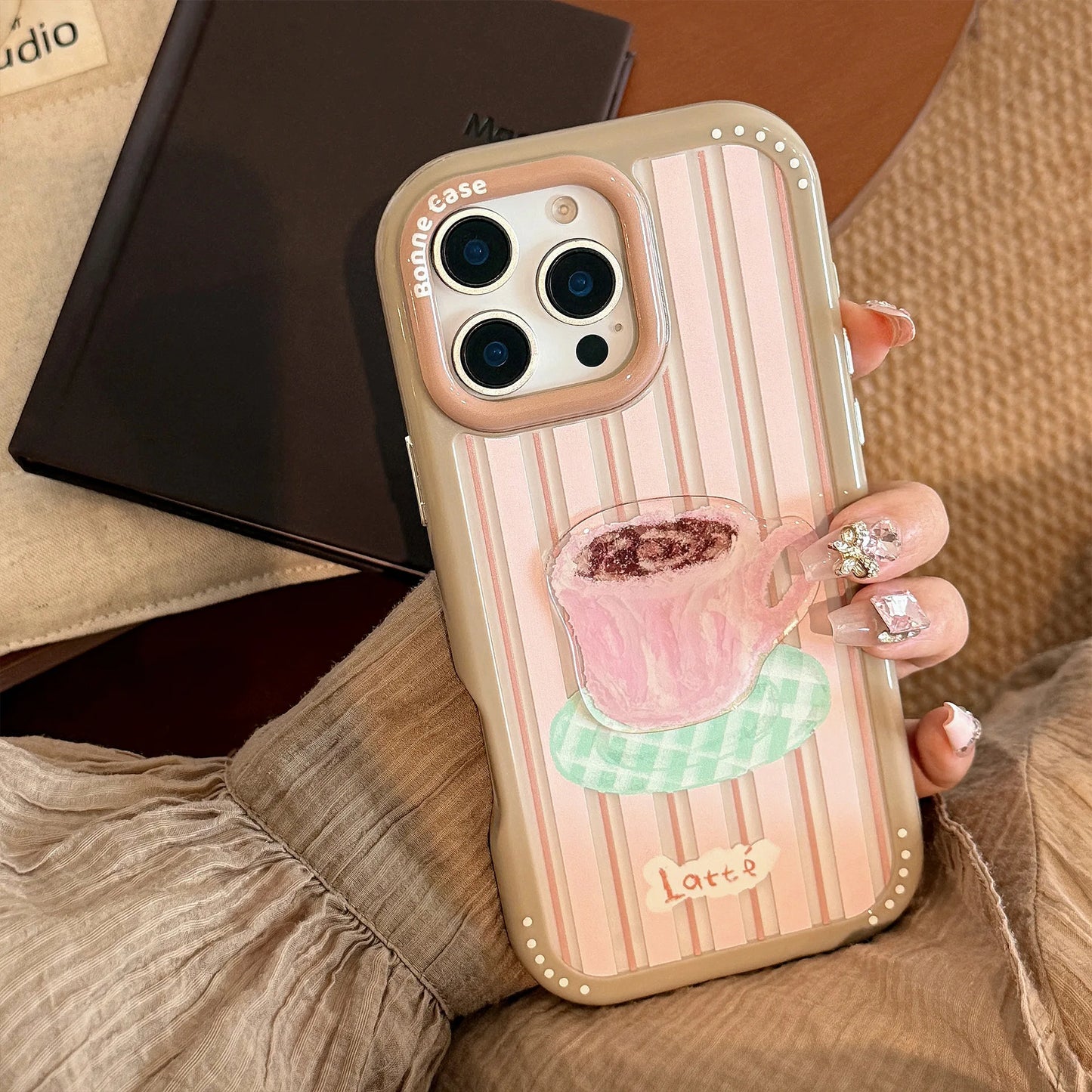 【カラフルストライプ】プリン ケーキ コーヒー スイーツ デザート アートスマホケース｜iPhone対応 #240925