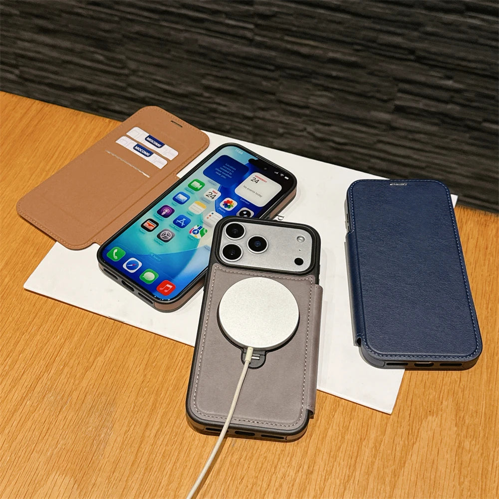 レザー調 リングフリップ iPhoneケース｜折りたたみ 手帳型 #240311