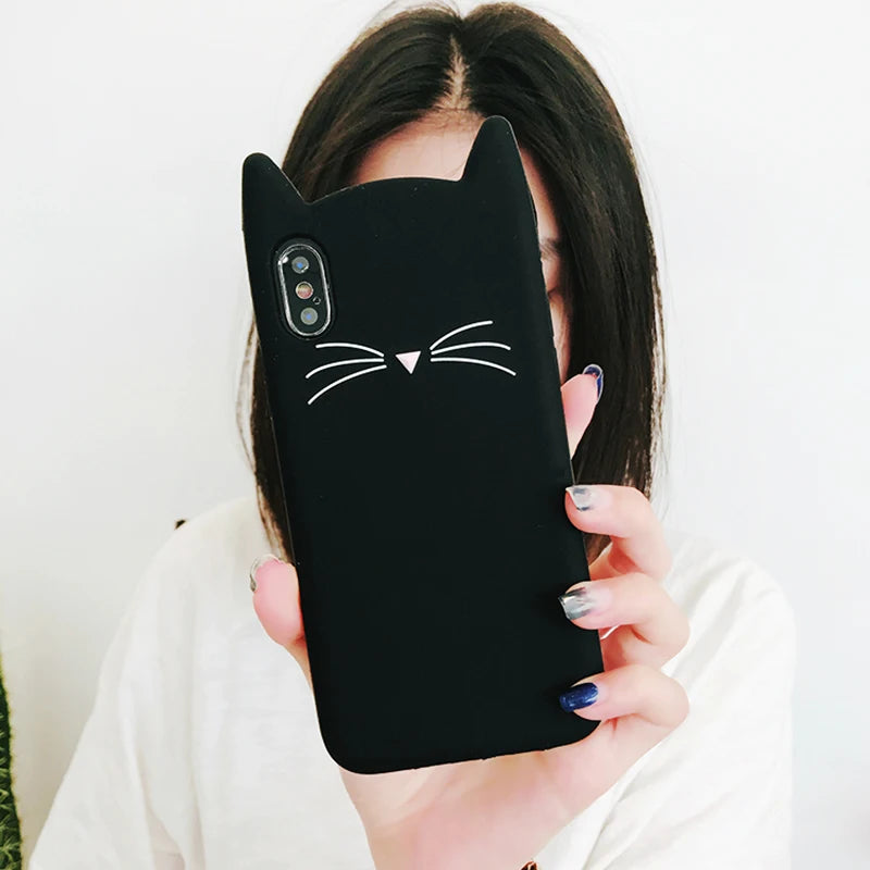 【猫耳シリーズ】ミニマル キャットフェイス iPhone ケース｜マット質感・ソフトTPU #240210