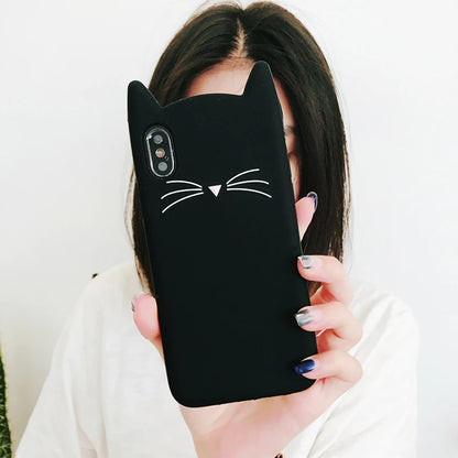 【猫耳シリーズ】ミニマル キャットフェイス iPhone ケース｜マット質感・ソフトTPU #240210