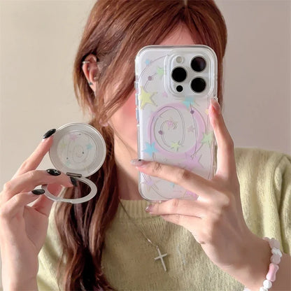 【スターシリーズ】キラキラ星柄 リング付き 透明スマホケース｜iPhone対応 #250907