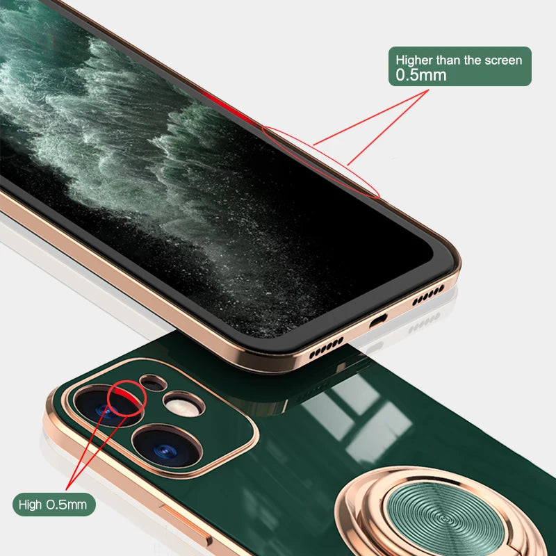 リングスタンド付き ゴールド メタルフレーム iPhoneケース #240113