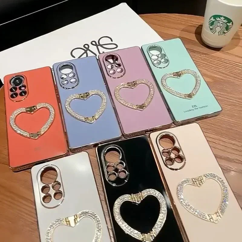 【キラキラビジュー ハート】リングスタンド ケース｜iPhone対応 #250526