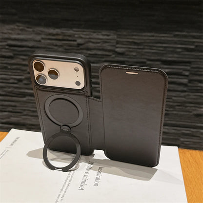 レザー調 リングフリップ iPhoneケース｜折りたたみ 手帳型 #240311