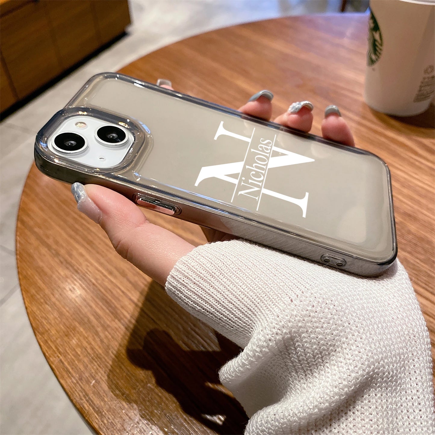 【カスタムシリーズ】ビッグ頭文字イニシャル 名入れ クリアスマホケース｜iPhone対応 #240718