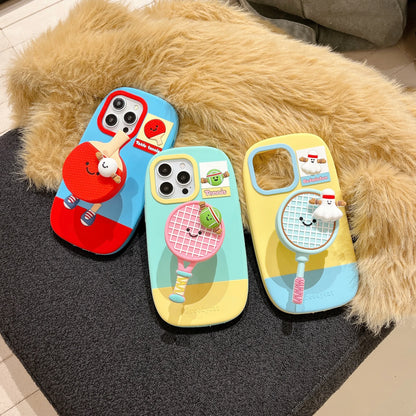 【スポーツシリーズ】立体ラケット＆キャラクター かわいい3Dスポーツデザイン スマホケース｜iPhone対応 #251009