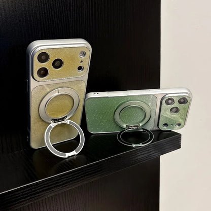 【グラデーション】ラメ シルバーフレーム リングスタンド Magnet内蔵 iPhoneケース グリッター PCA #261283　