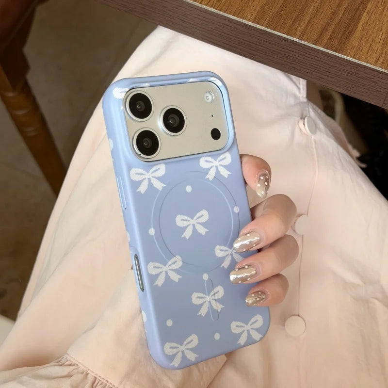 ブルーリボン グリップ クリア Magnet内蔵 iPhoneケース｜韓国風・ガーリーデザイン #231218