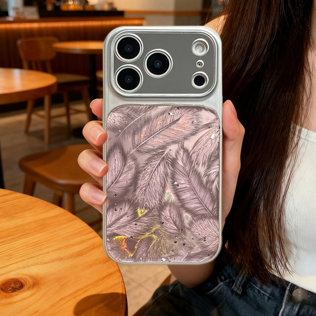 【フェザー柄】iPhoneケース オーロラフェザー ニュアンス ｜偏光デザイン・韓国シンプル・きらめきカラー #230923