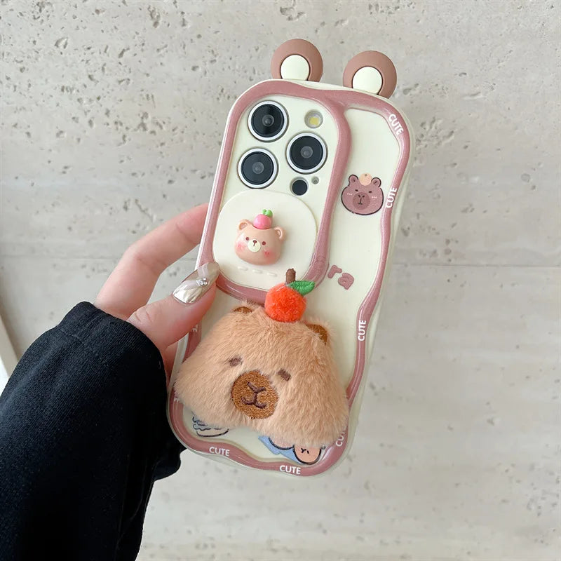 【アニマルぬいぐるみシリーズ】 カピバラ 立体ふわもこケース｜iPhone対応 #240907